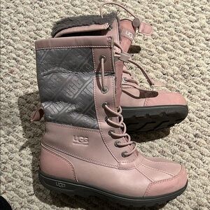 UGG Women's Pink and Gray Lace-Up Winter Boots